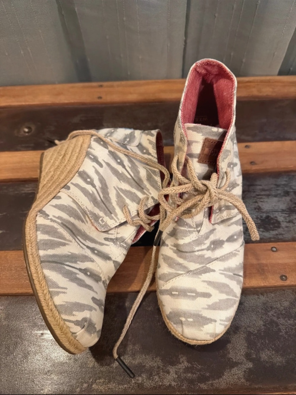 Canvas Zebra Print Lace-Up Espadrille Boots in Gray & White